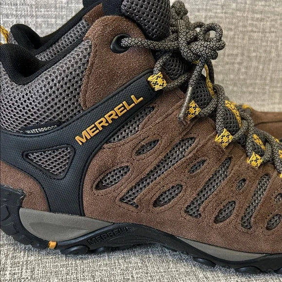 Merrell Men's Brown Hiking Boots with Yellow Accents - Picture 2 of 16
